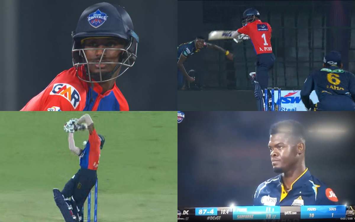 WATCH : Abhishek Porel hits on helmet on Alzarri Joseph delivery ...